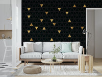 Contemporary office space featuring the Luxury Black and Gold Triangles Wall Mural.