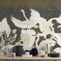 Modern wallpaper with elegant flying cranes
