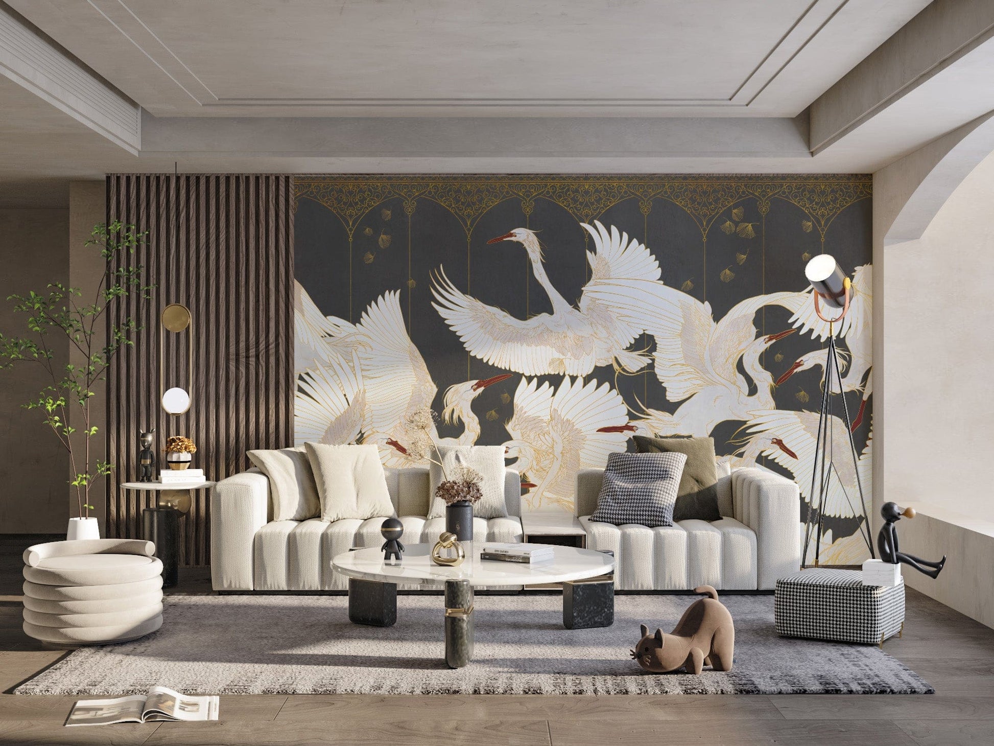 "Torn paper collage wallpaper in muted shades"
