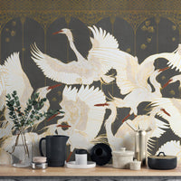 Modern wallpaper with elegant flying cranes
