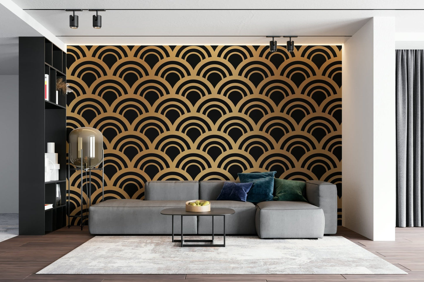 Luxury Gold Art Deco Waves Wall Mural