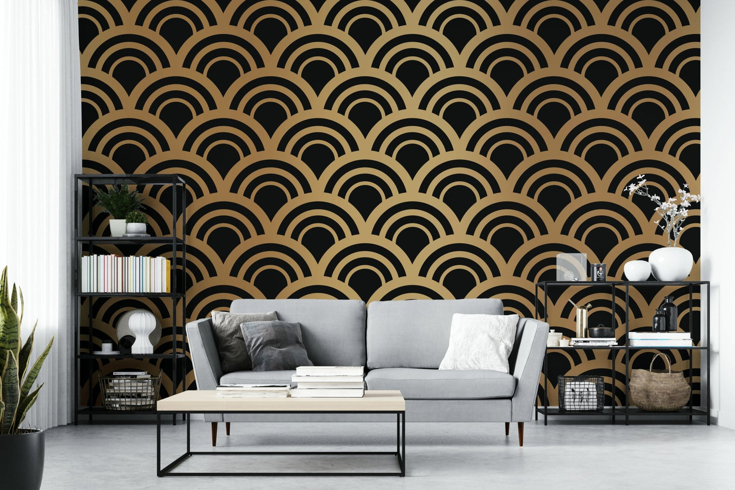 Luxury Gold Art Deco Waves Wall Mural