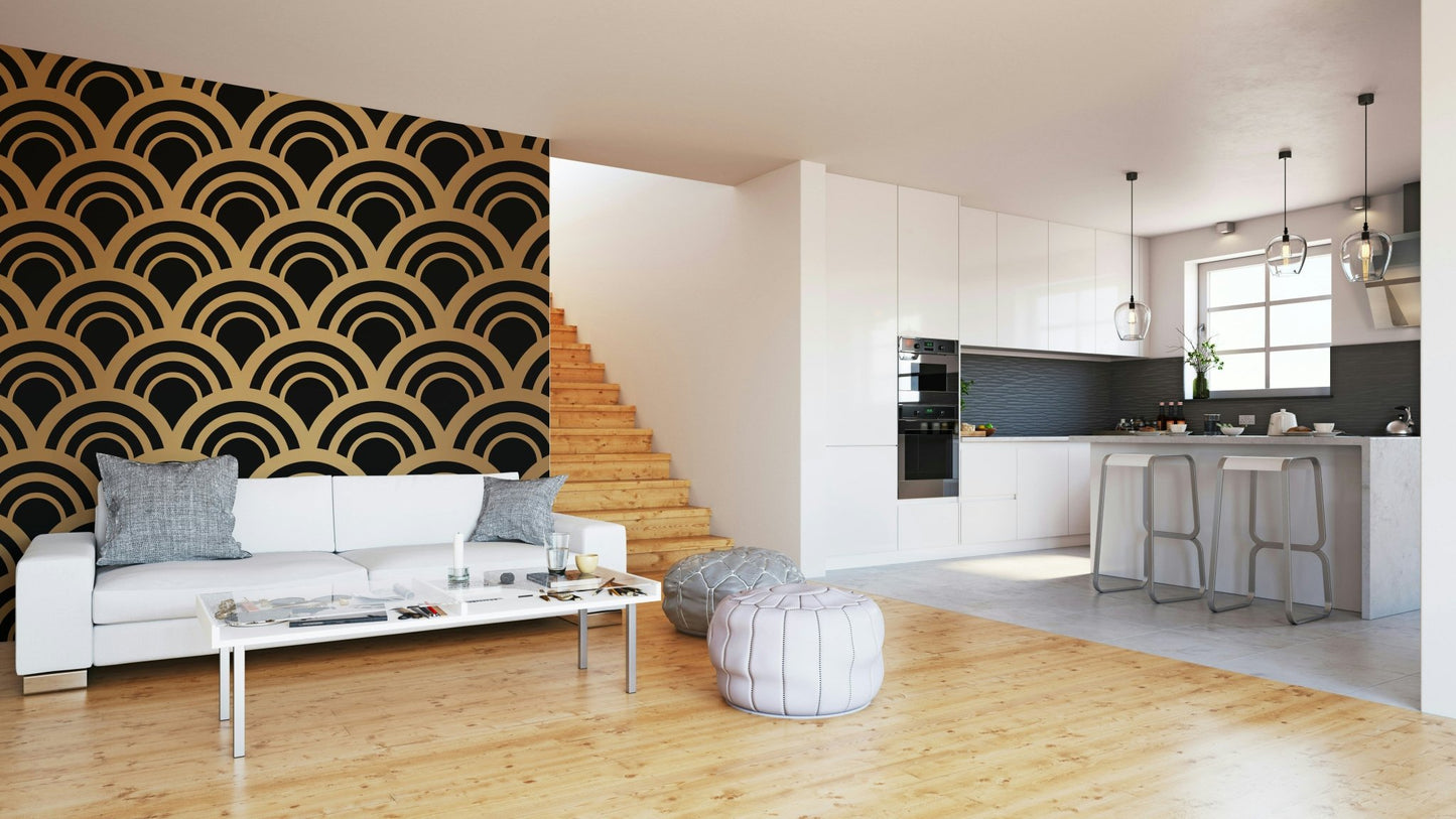 Luxury Gold Art Deco Waves Wall Mural