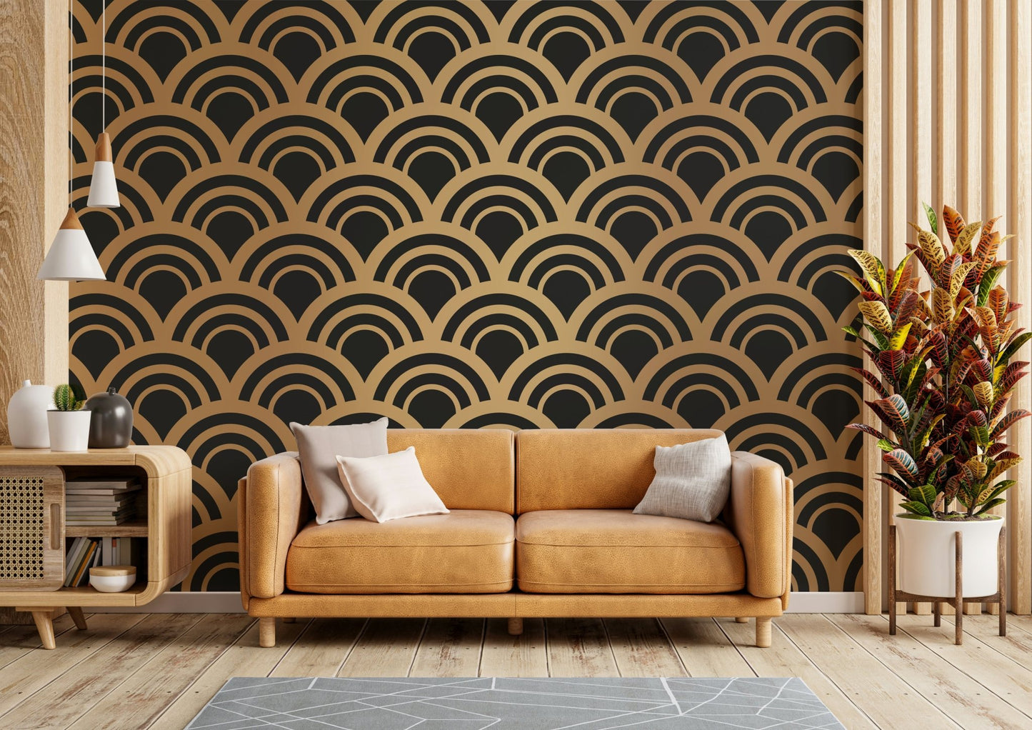 Luxury Gold Art Deco Waves Wall Mural
