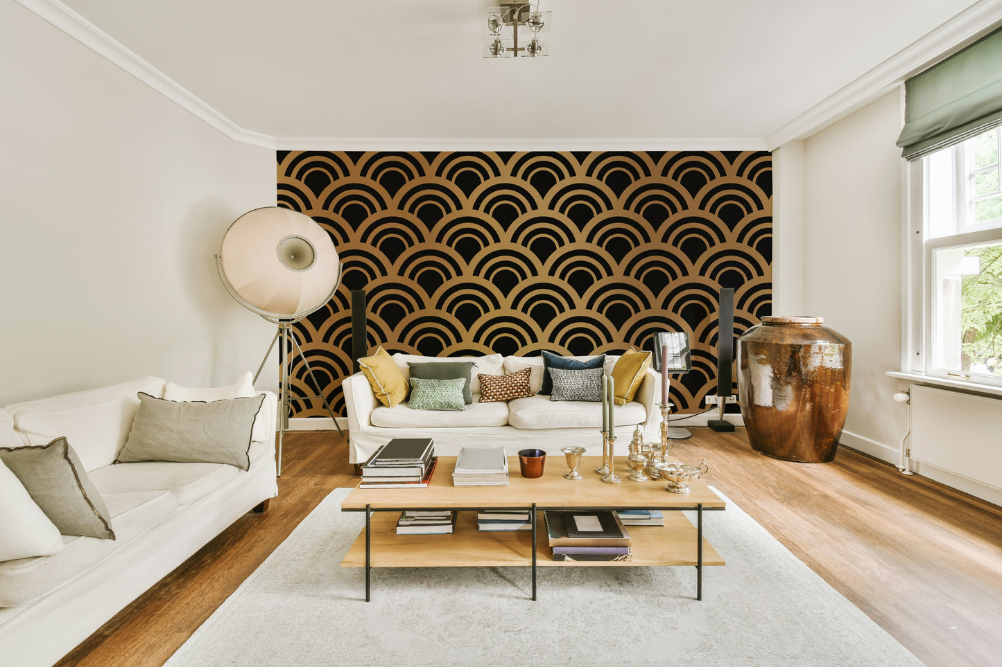 Luxury Gold Art Deco Waves Wall Mural