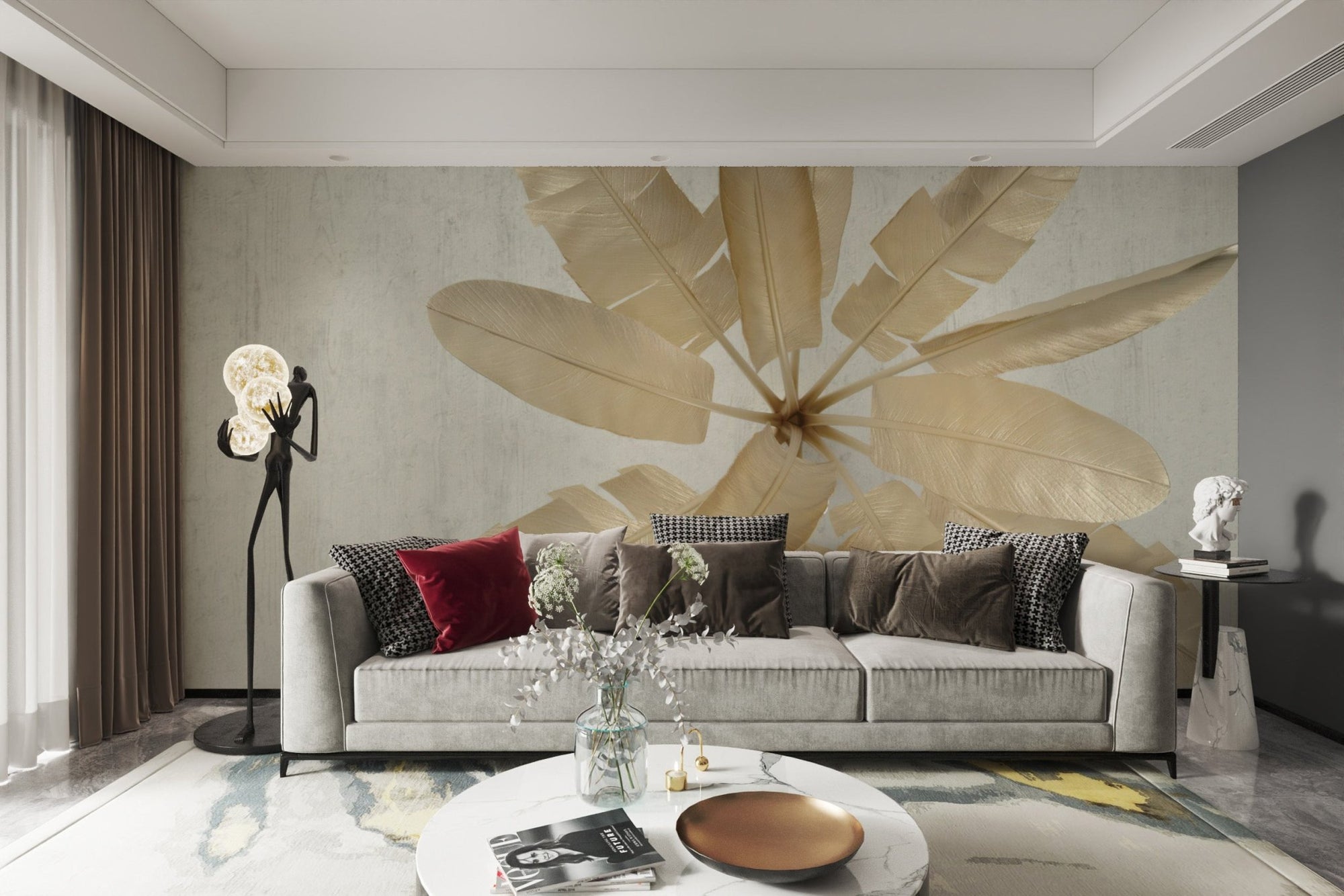 Luxury gold banana leaf wallpaper design
 D257