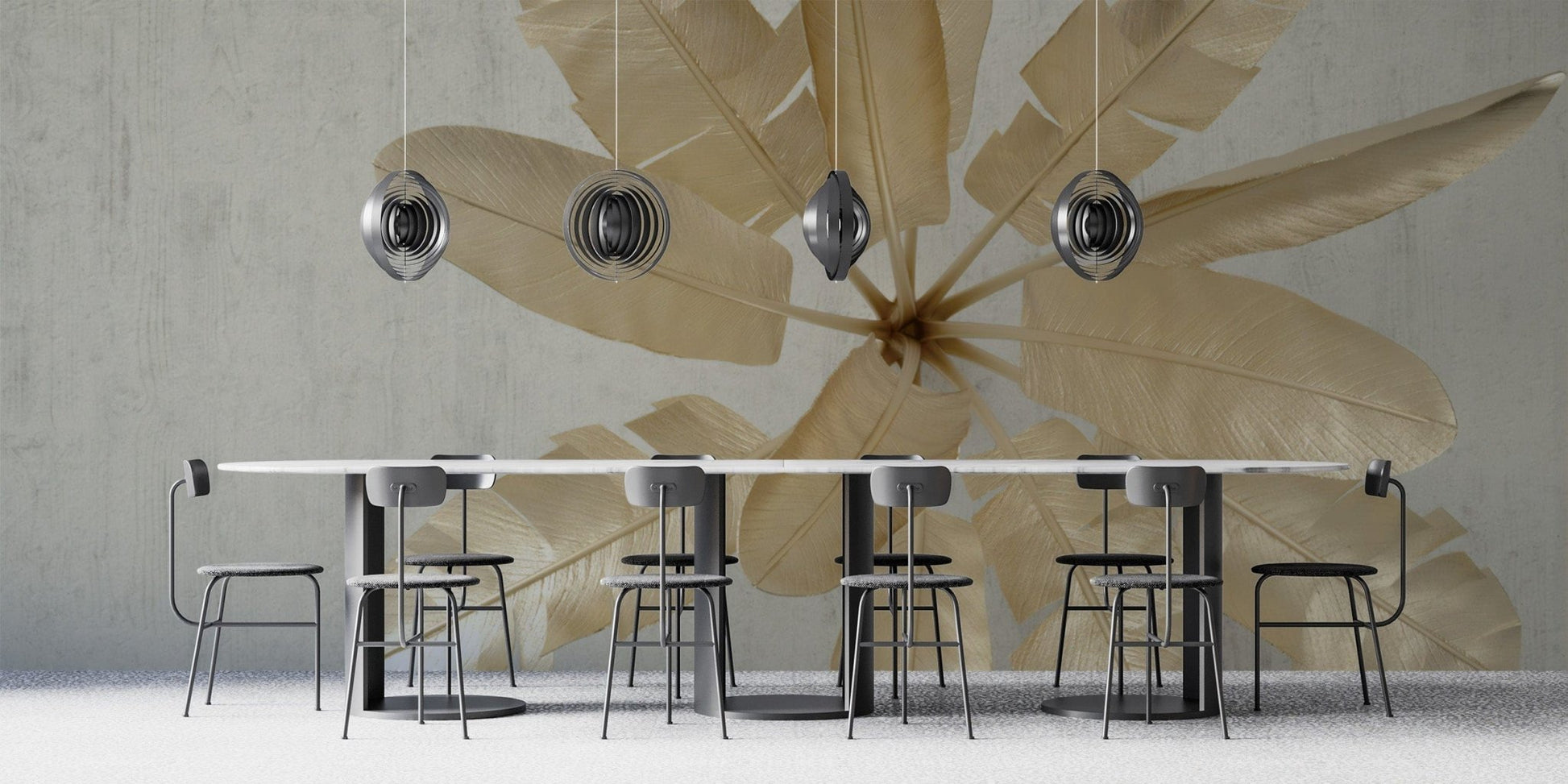 Opulent gold banana leaf wall covering
