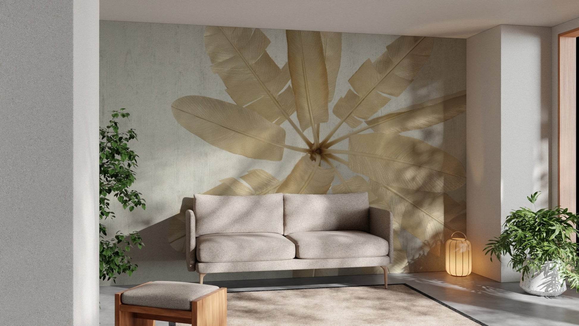 Gold leaf wallpaper with botanical style
