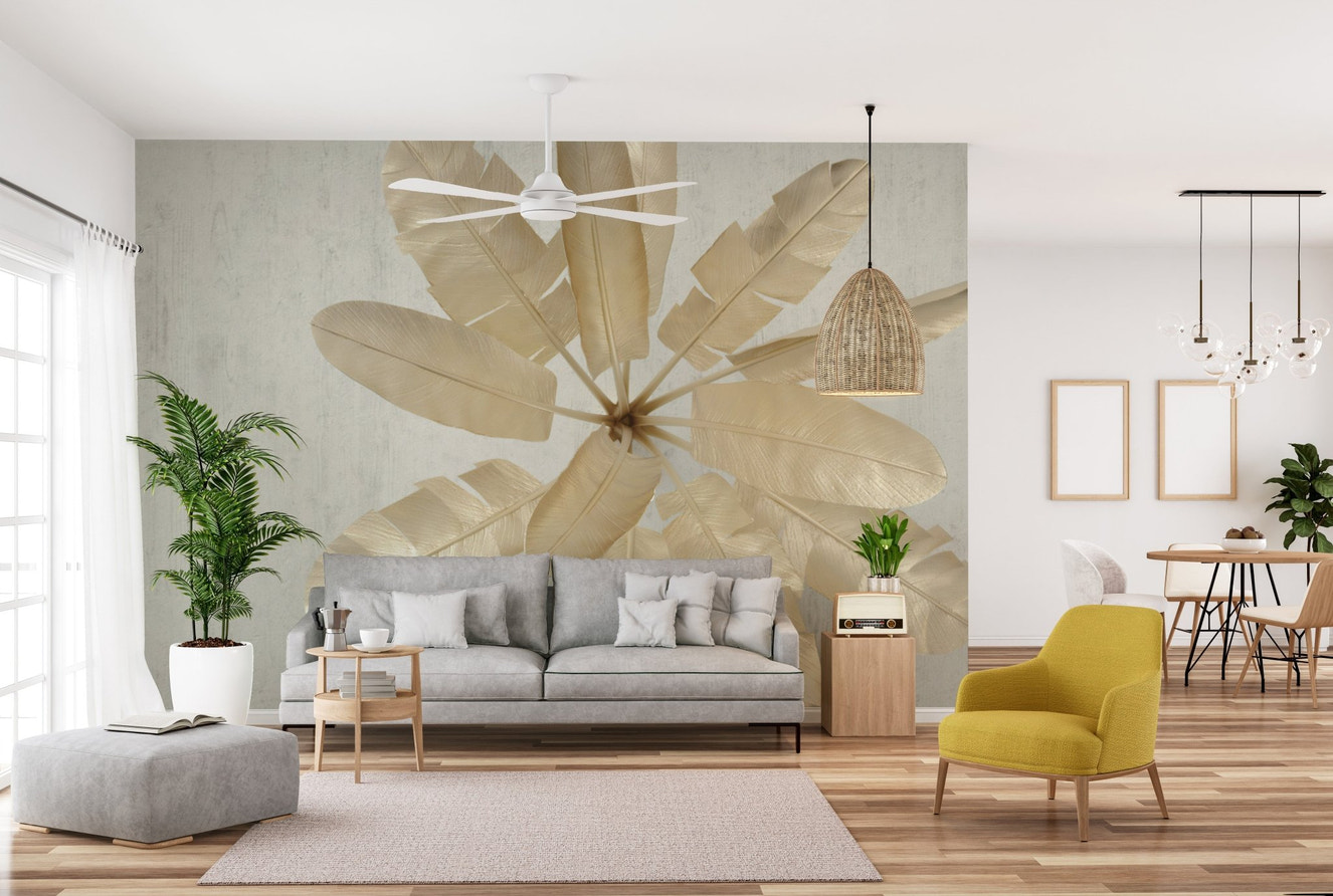 Elegant metallic banana leaf wallpaper
