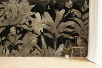 Dark background gold leaves wallpaper
