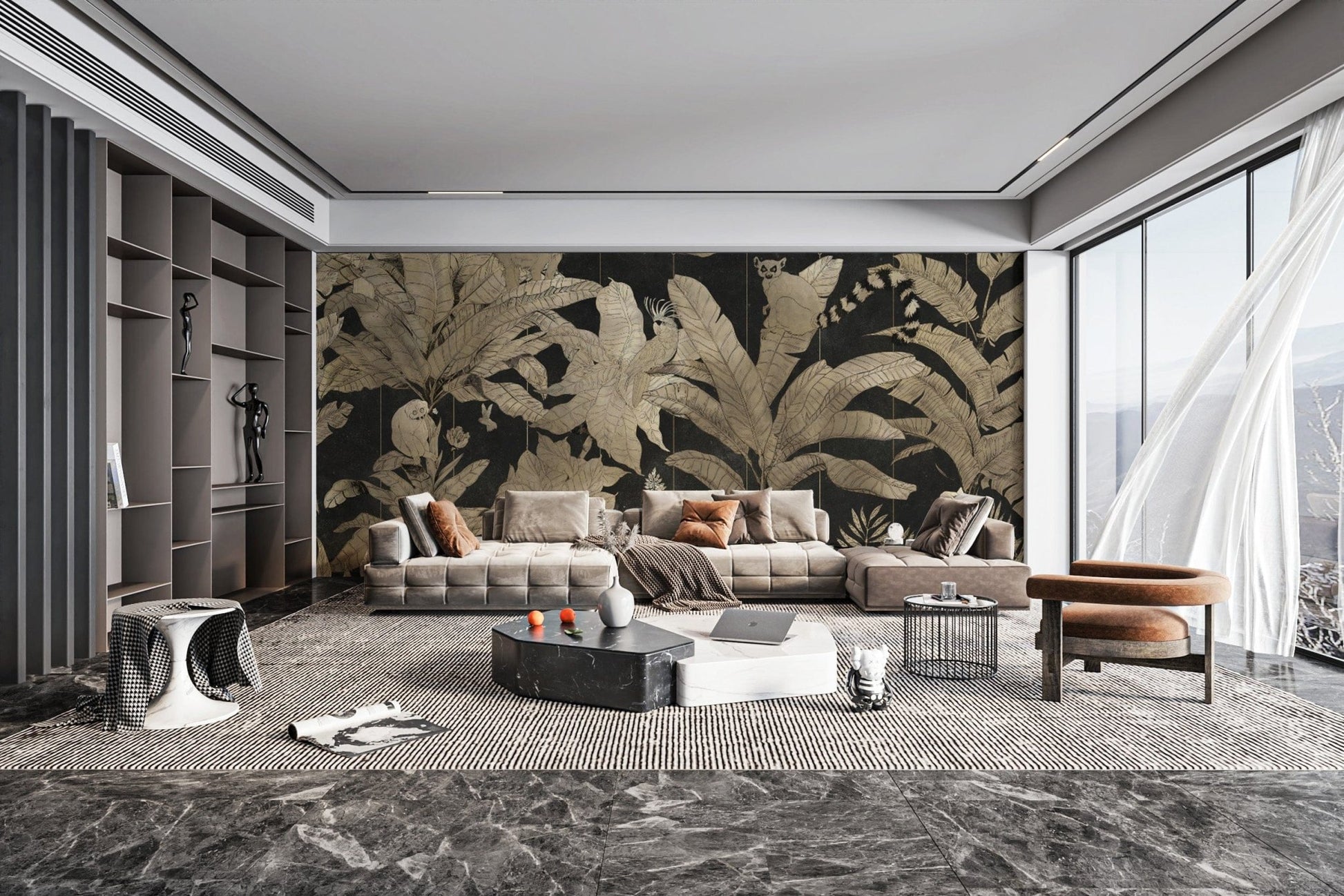 Opulent gold jungle wall covering
