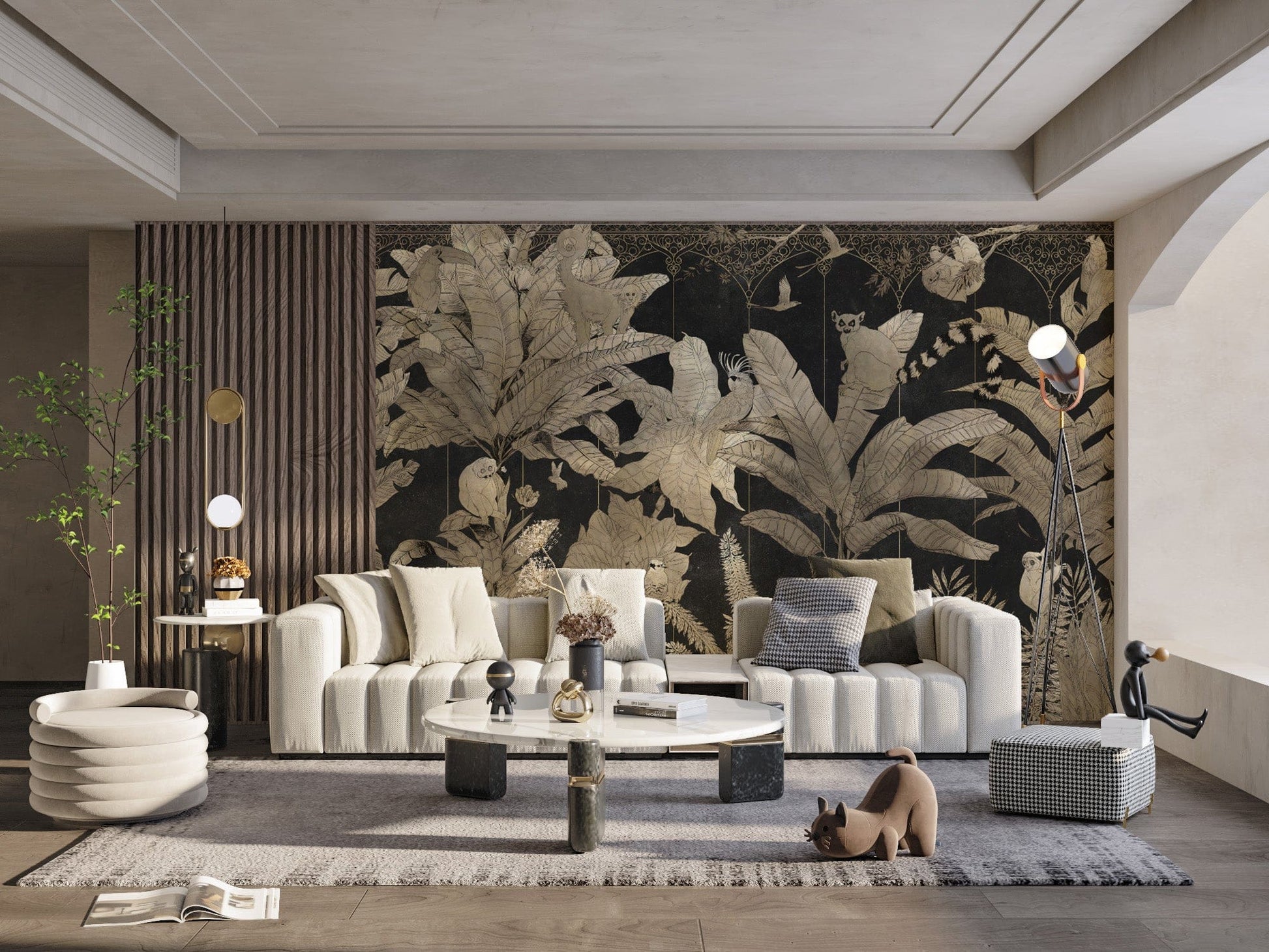 Metallic gold tropical leaves wallpaper
