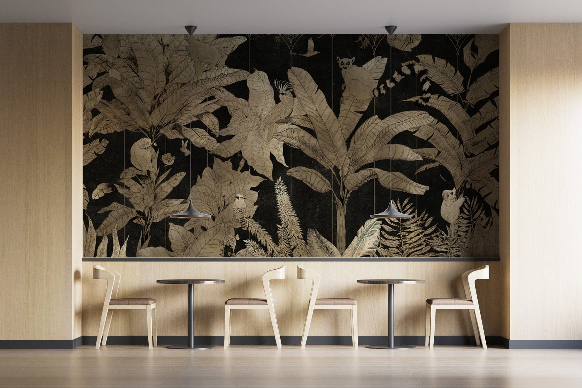 Intricate gold botanical leaves wallpaper
