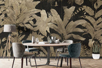 Gold tropical leaves jungle wallpaper
