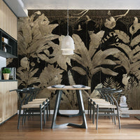 Dark background gold leaves wallpaper
