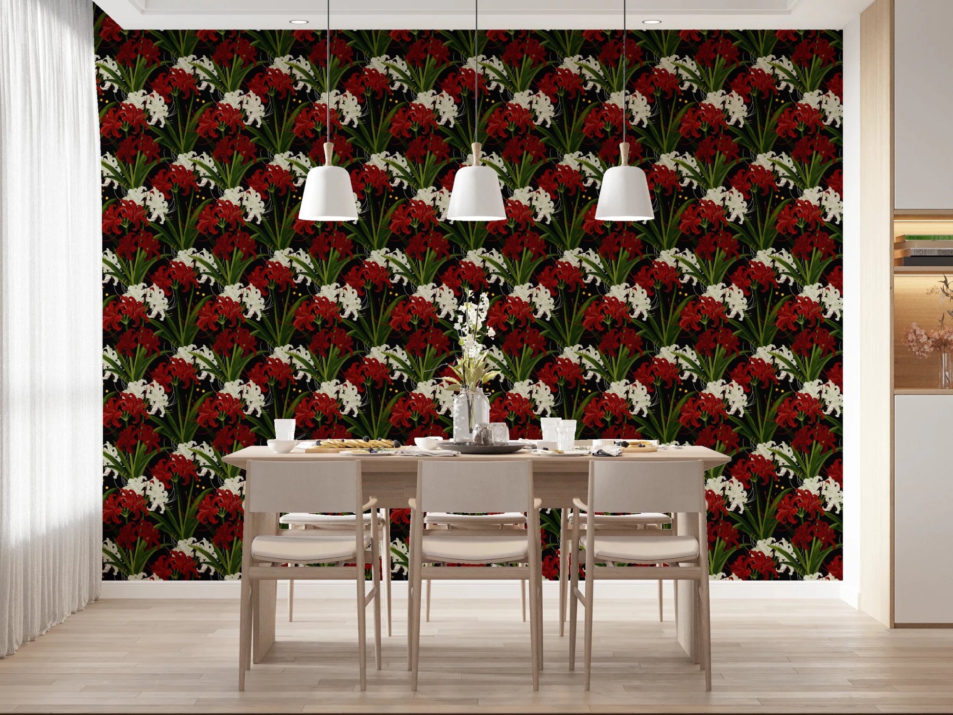 Dark gothic wallpaper with red Lycoris Radiata art.