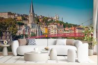 Gothic church spire against a clear blue sky.