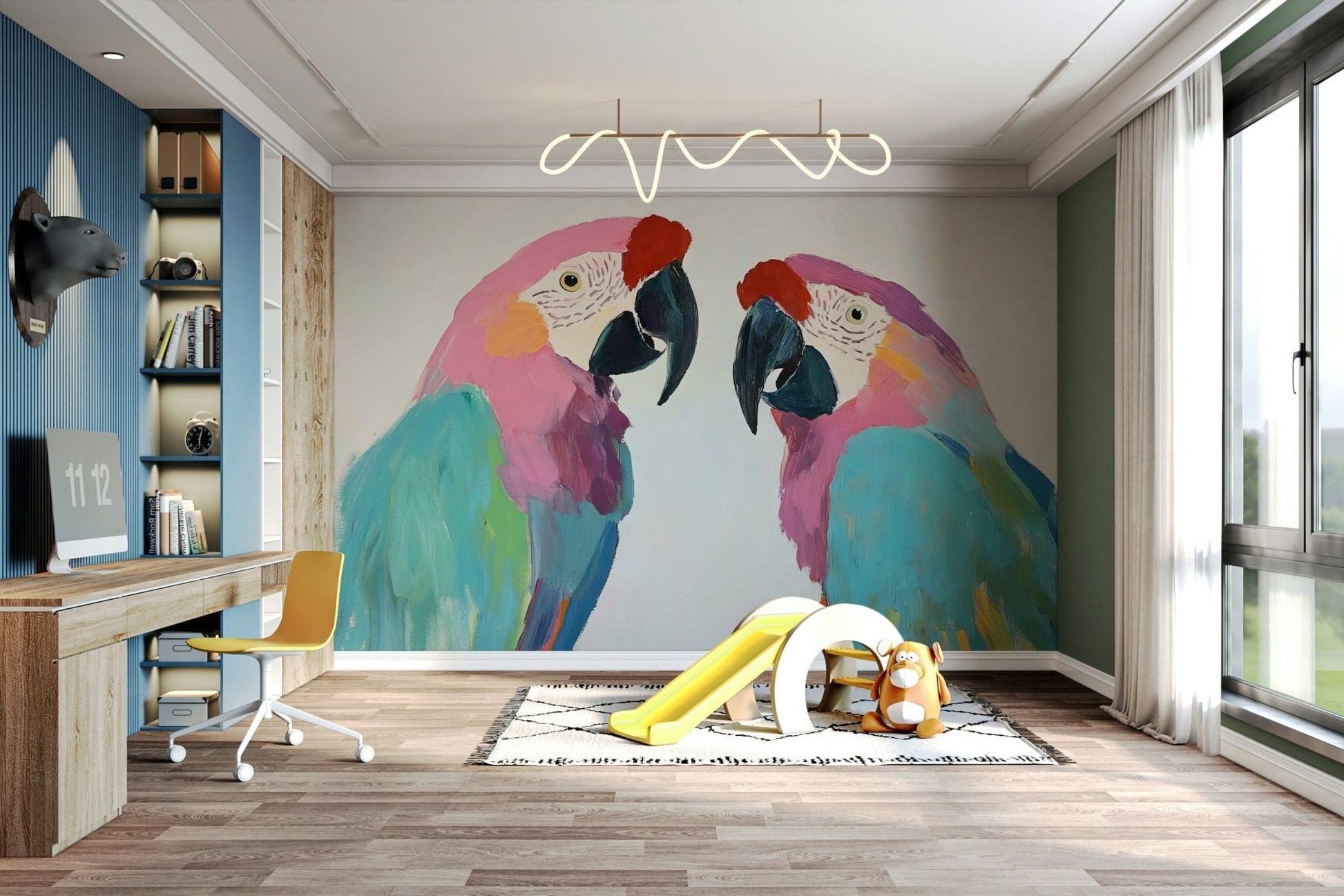 Artistic parrots in vivid colors


