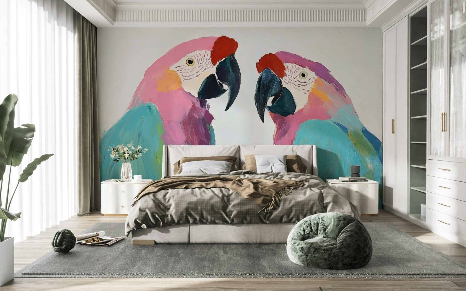 Tropical birds painted in bright hues

