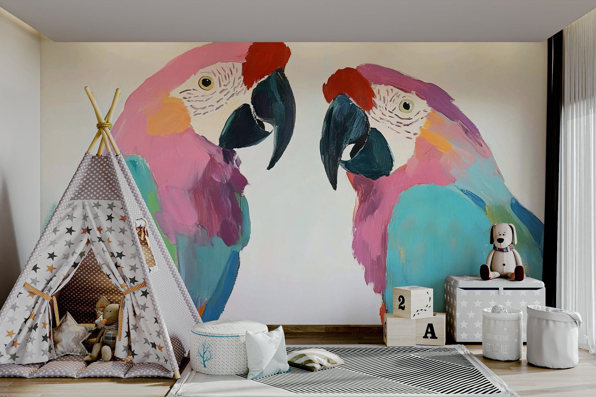 Bright macaw birds modern design

