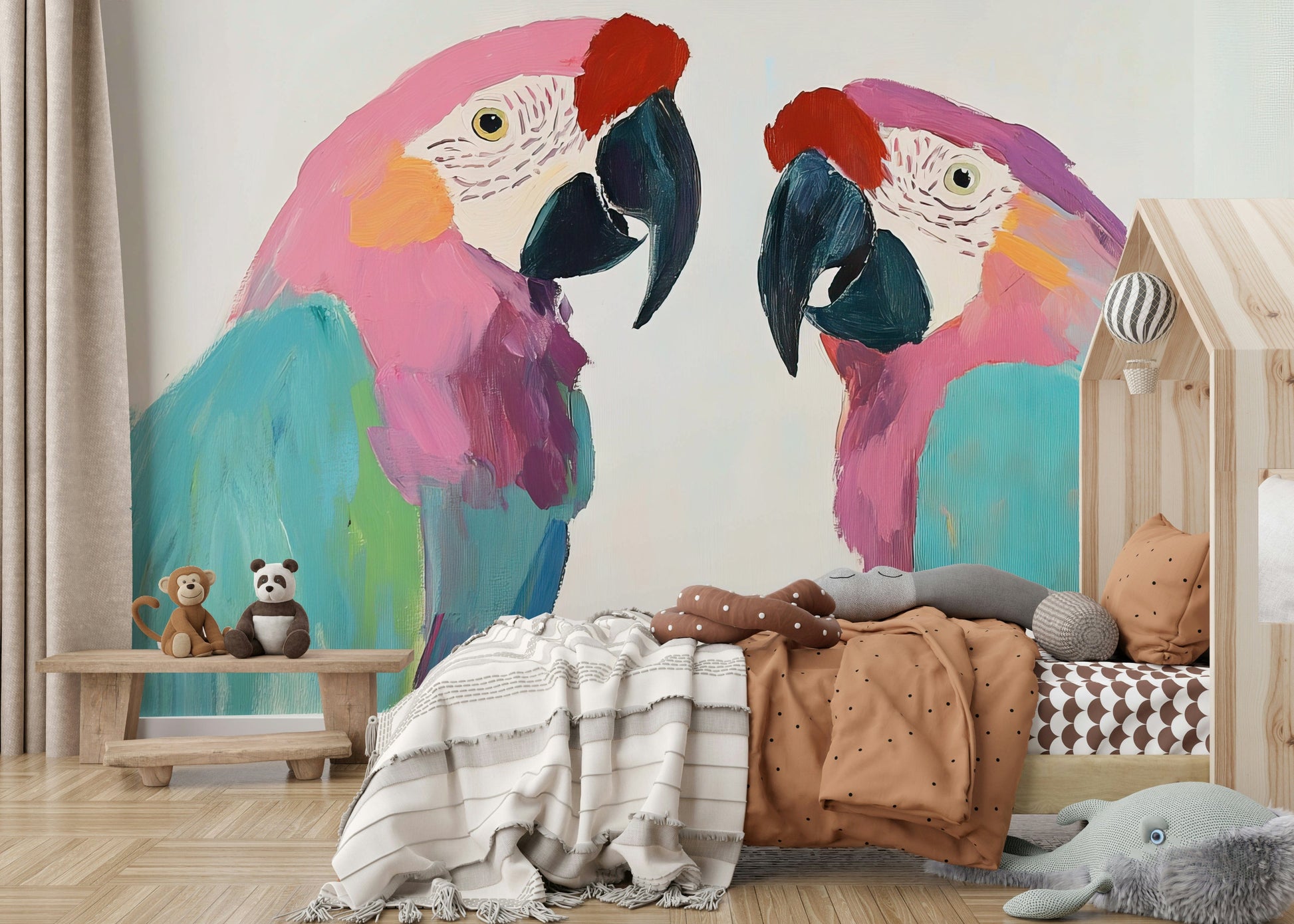 Pink and teal macaw bird painting


