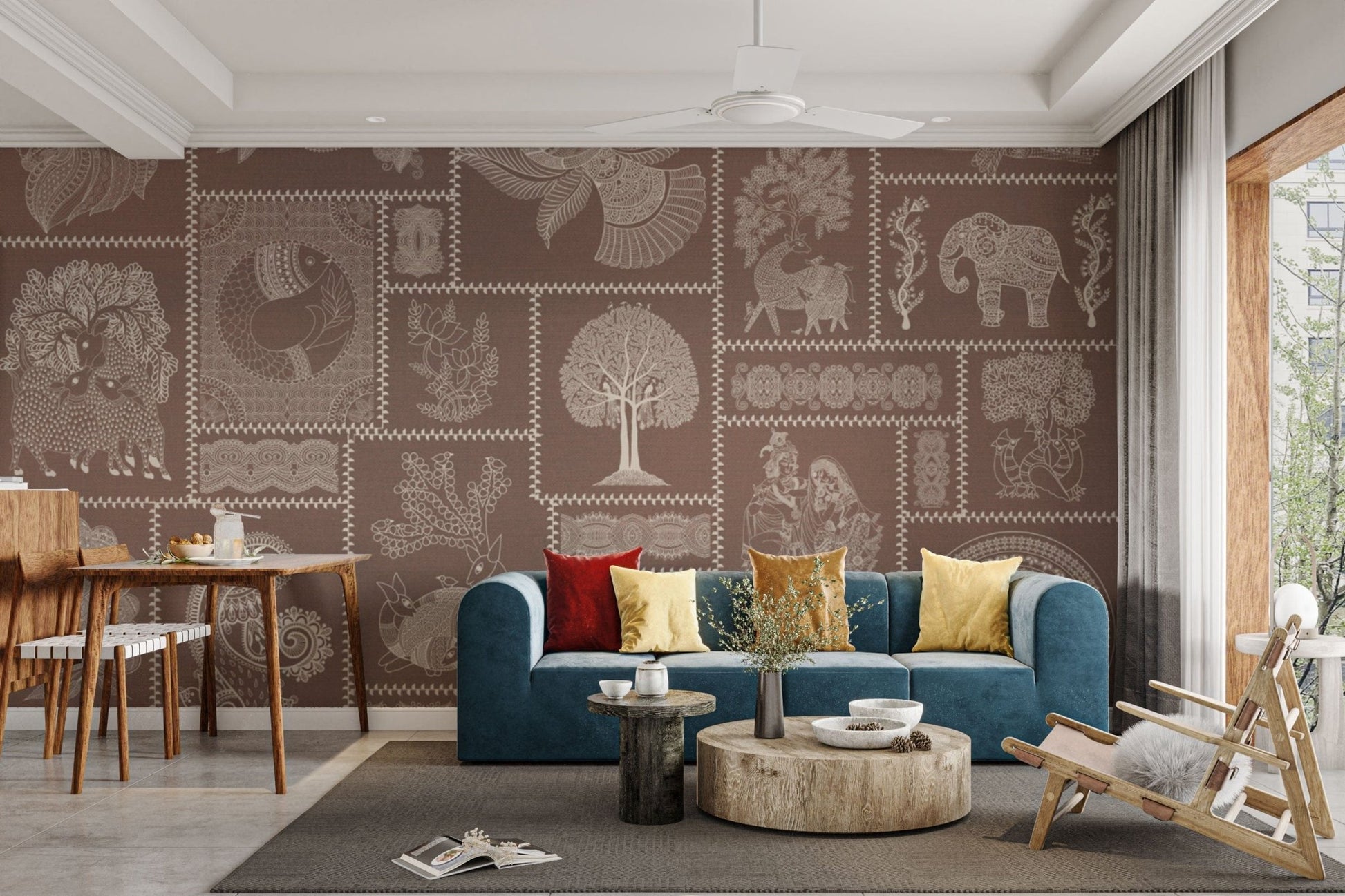 Tribal patchwork on terracotta texture

