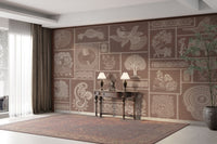 Ethnic animal prints on rustic backdrop

