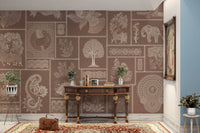 Terracotta wallpaper with Warli motifs


