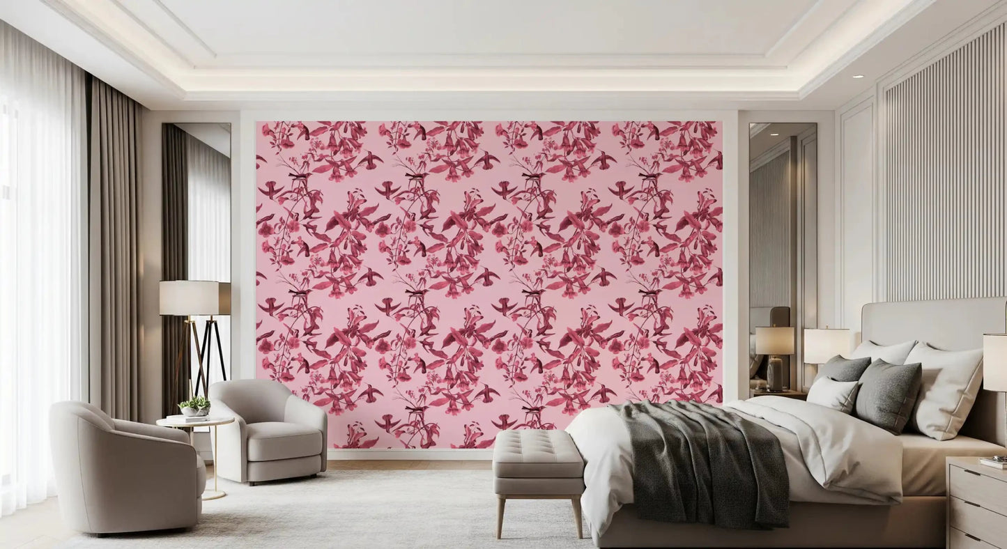 Trailing vine wallpaper with Magenta Botanical bird branch detail