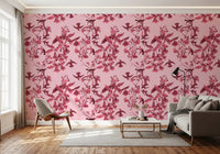 Rich Magenta Botanical wallpaper with birds and vine trail detail