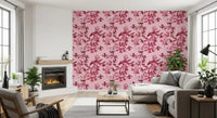 Botanical wallpaper with Magenta Flight branches and bird motifs