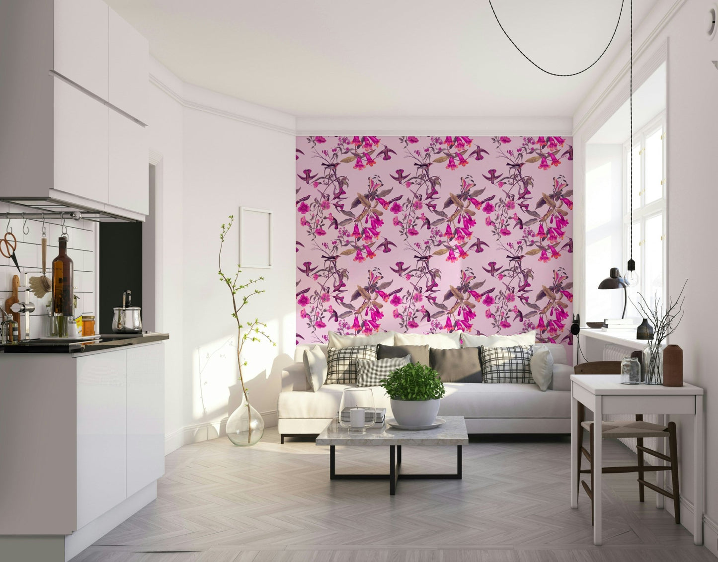 A beautiful tropical garden wall mural for a living room., GD5117