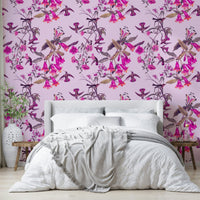 A graceful subtle bird wall mural in rich, magenta tones., GD5117