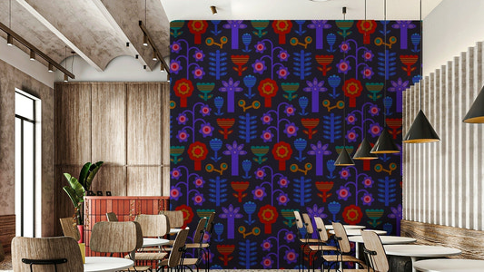 The design blends retro, Scandinavian (Scandi), and mid-century modern aesthetics.

