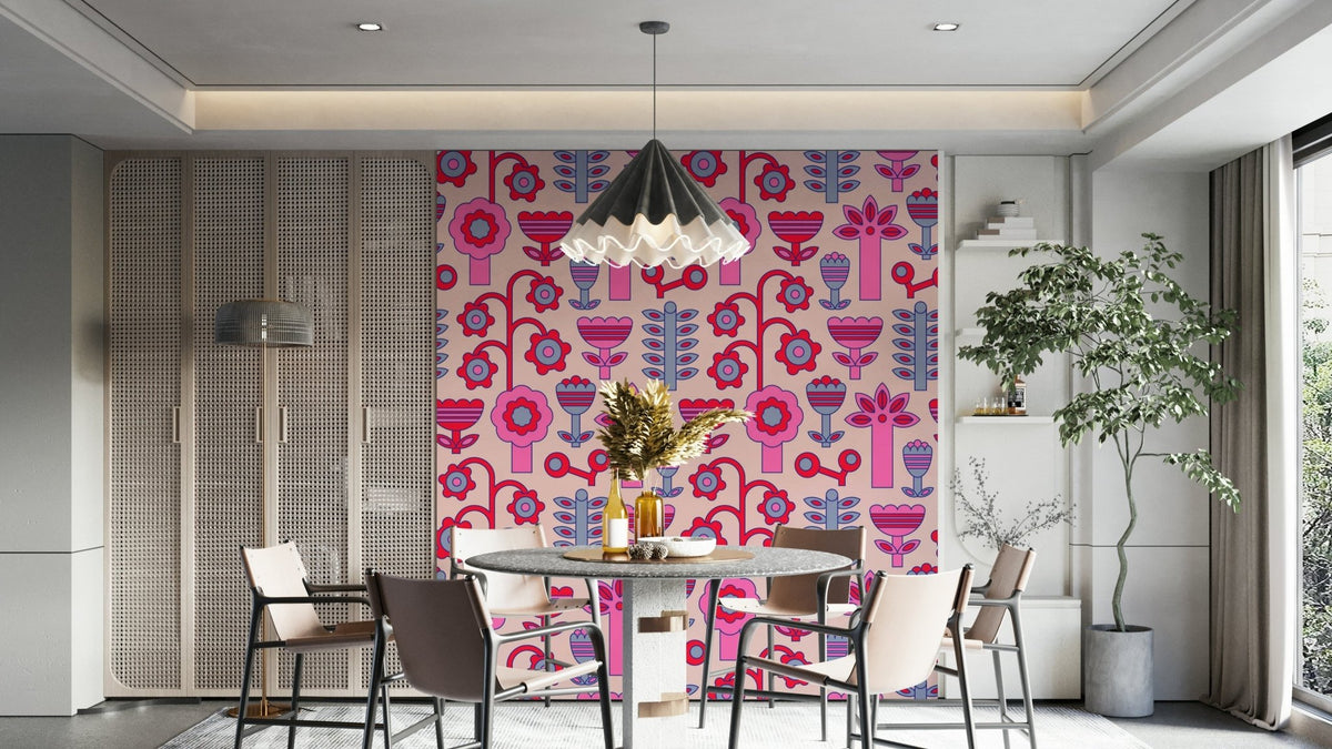 Features stylized flowers and geometric shapes. GD3257
