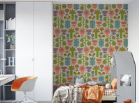 A playful and charming floral wallpaper pattern.
