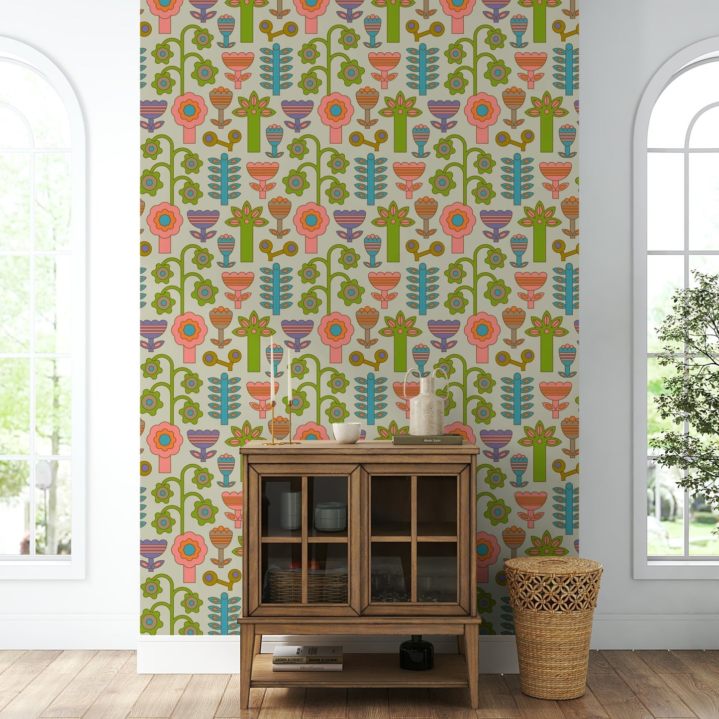 The color palette includes warm pastel tones and cream.
