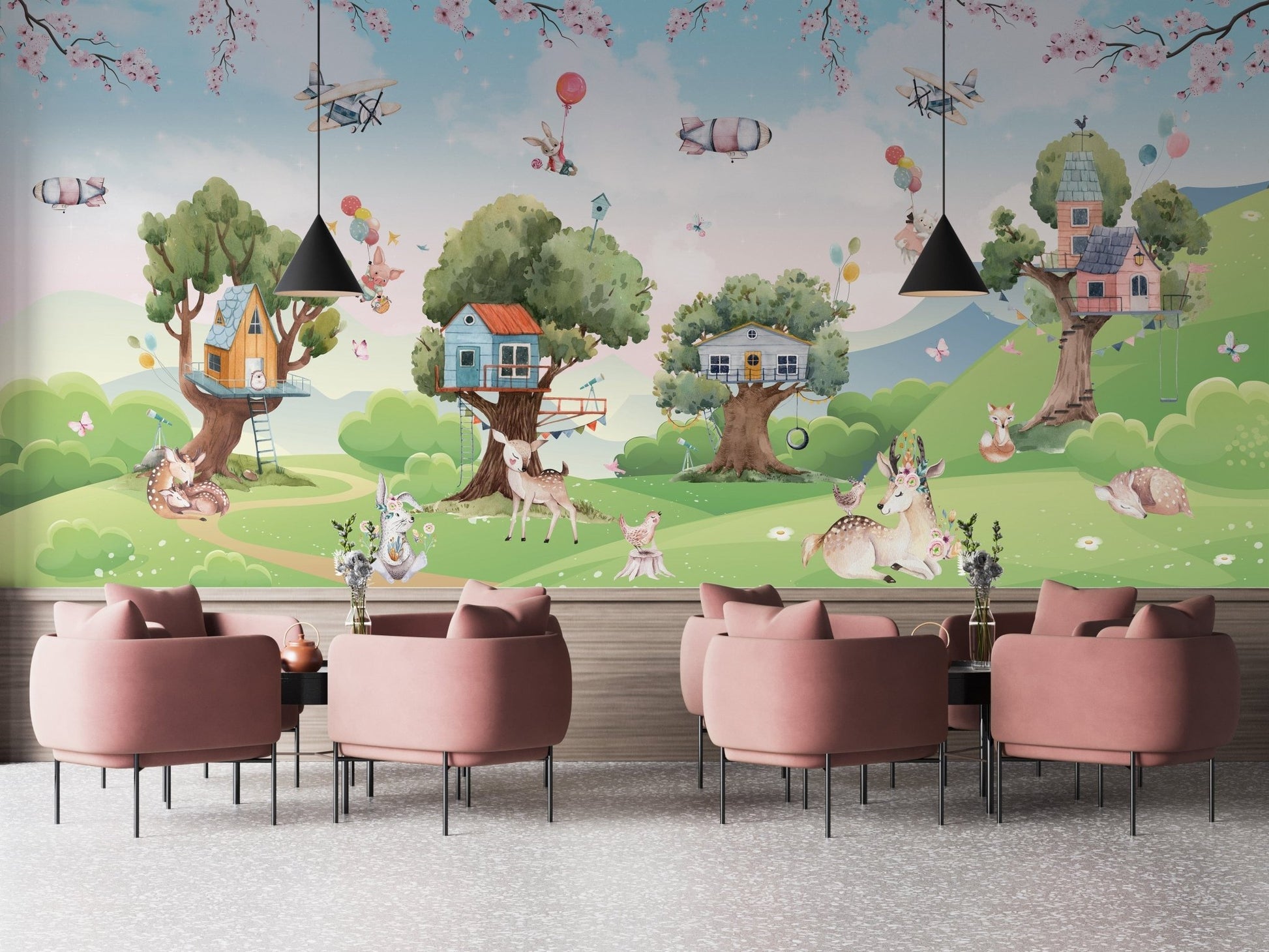 Magical kids' wallpaper with jungle animals A221
