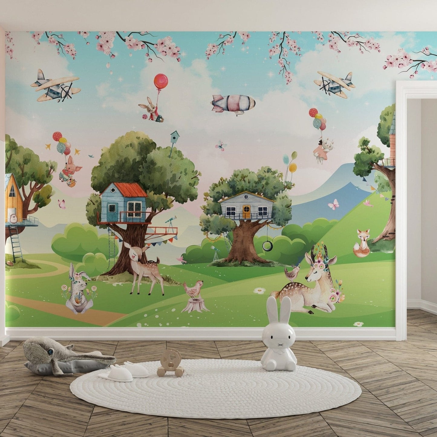 Whimsical jungle-themed wallpaper for kids A221
