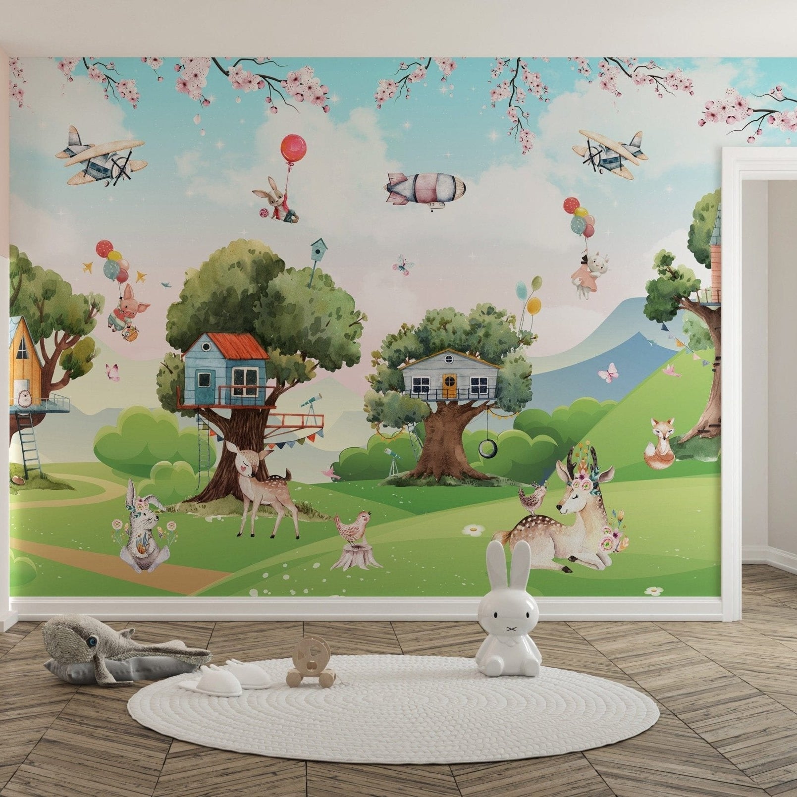 Whimsical jungle-themed wallpaper for kids A221
