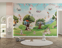 Whimsical jungle-themed wallpaper for kids
