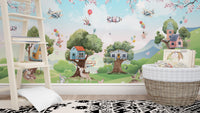 Vibrant cartoon jungle mural for children
