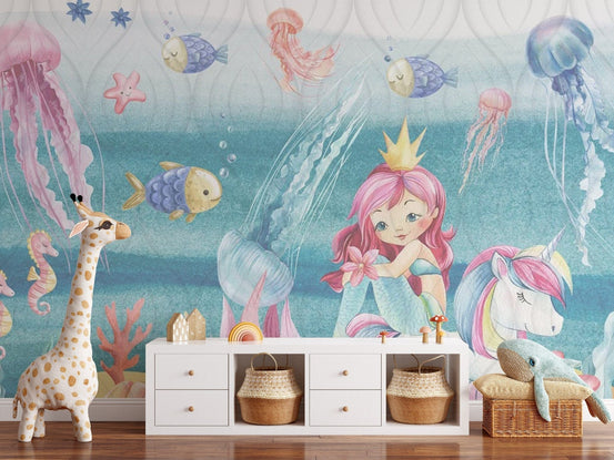 Magical mermaid kids room wallpaper design C519