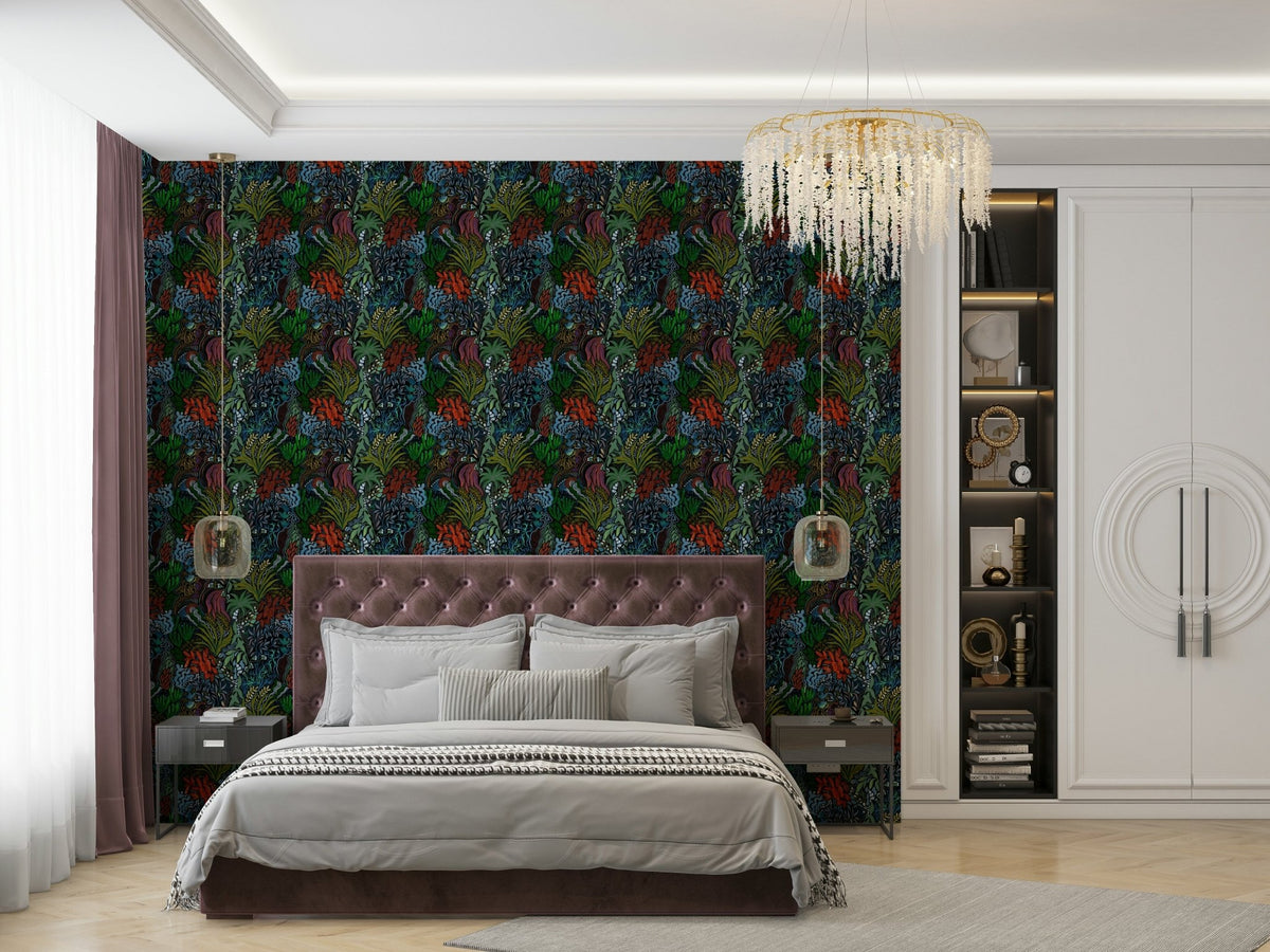 Magical Night Majestic Garden Wallpaper with dense midnight botanical pattern GD4889
