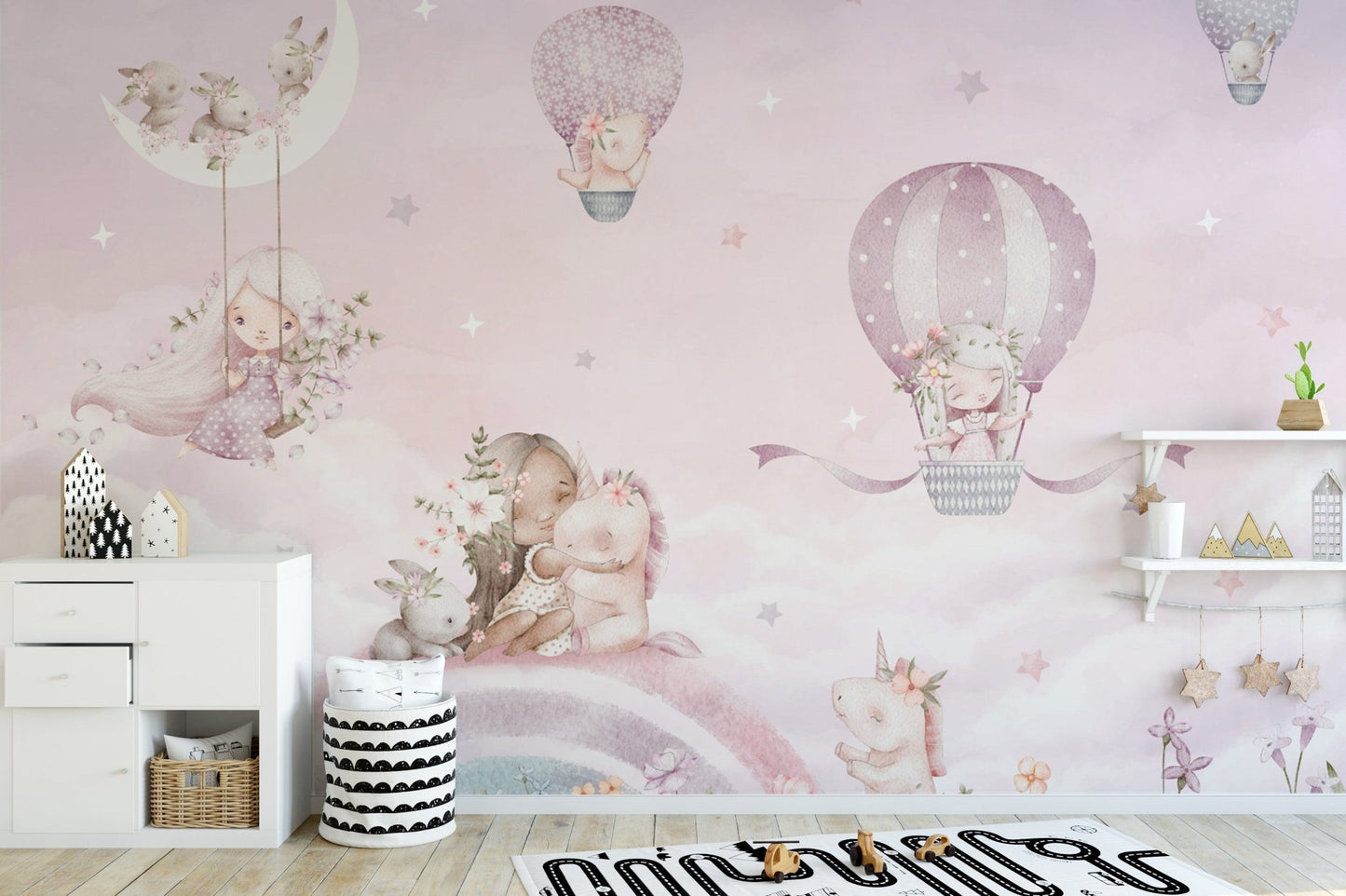Dreamy unicorns and balloons girls wallpaper
