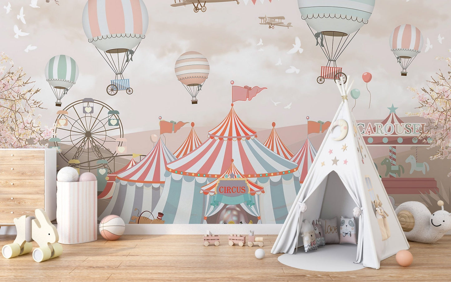 Pink Circus Kids Room Wallpaper Murals - Giffywalls