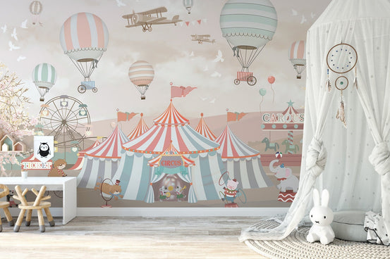 Pink circus wallpaper mural for kids' rooms A432
