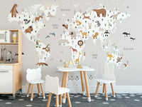 Gray world map wallpaper with wildlife icons, MM03