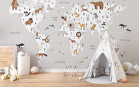 Child-friendly gray animal map for walls, MM03