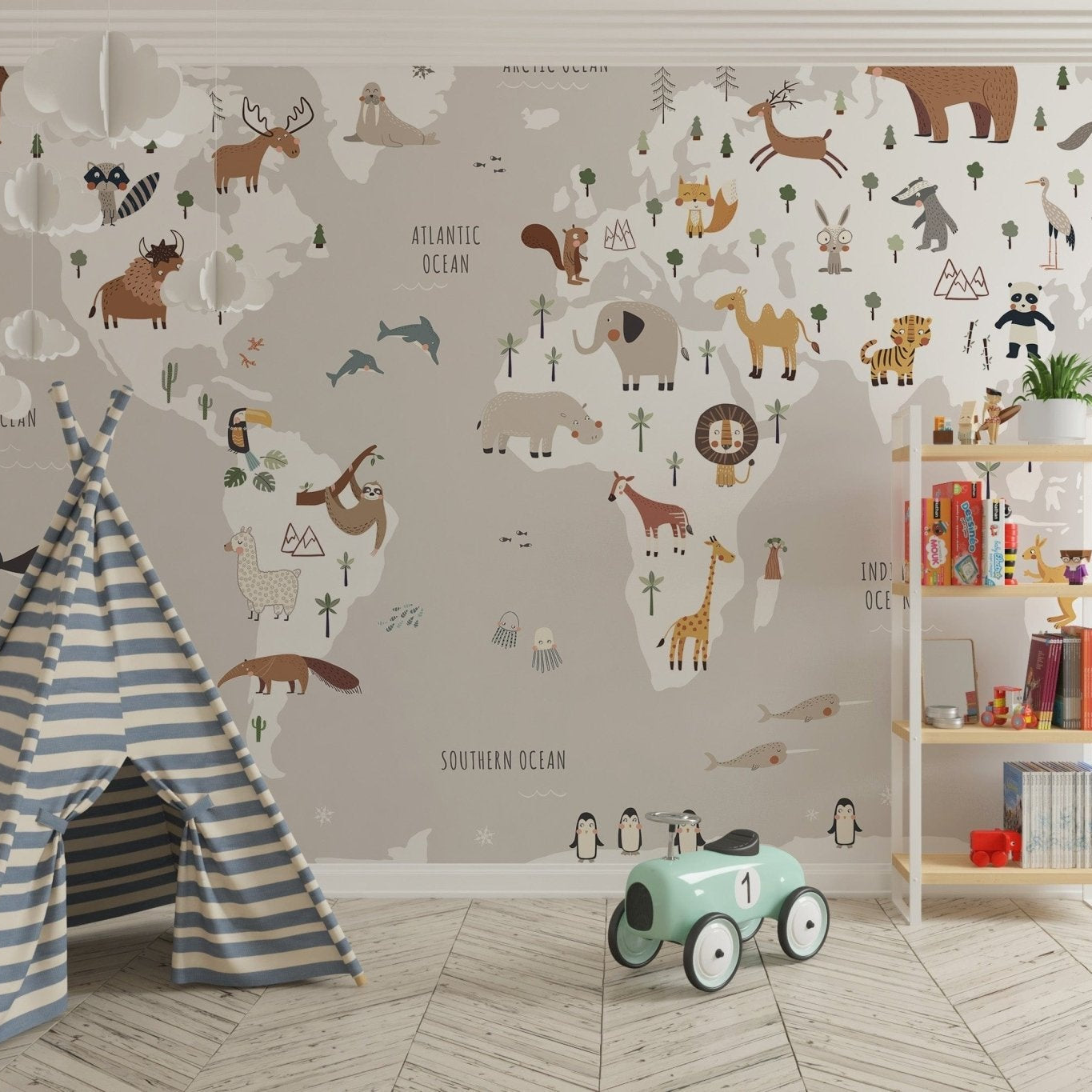 Adorable world map wallpaper for kids' rooms, MM03